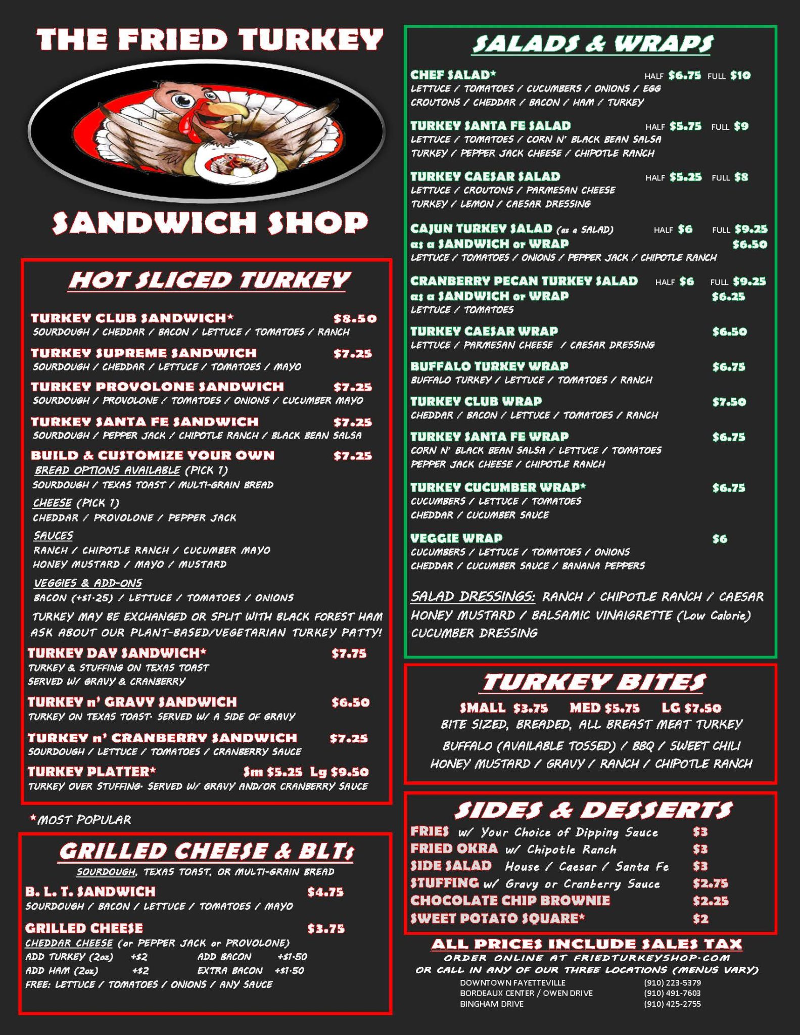 Menu The Fried Turkey Sandwich Shop